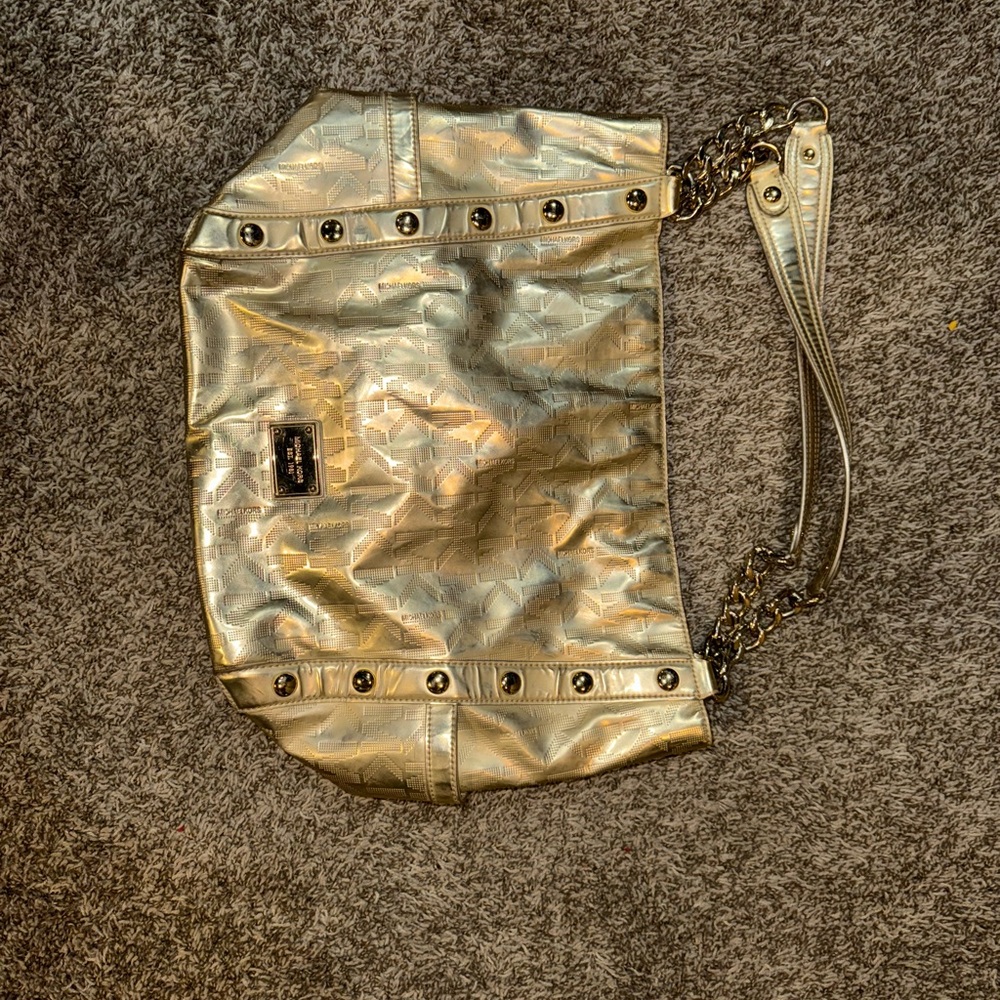 Gold Metallic Shoulder Bag with Slouchy Design